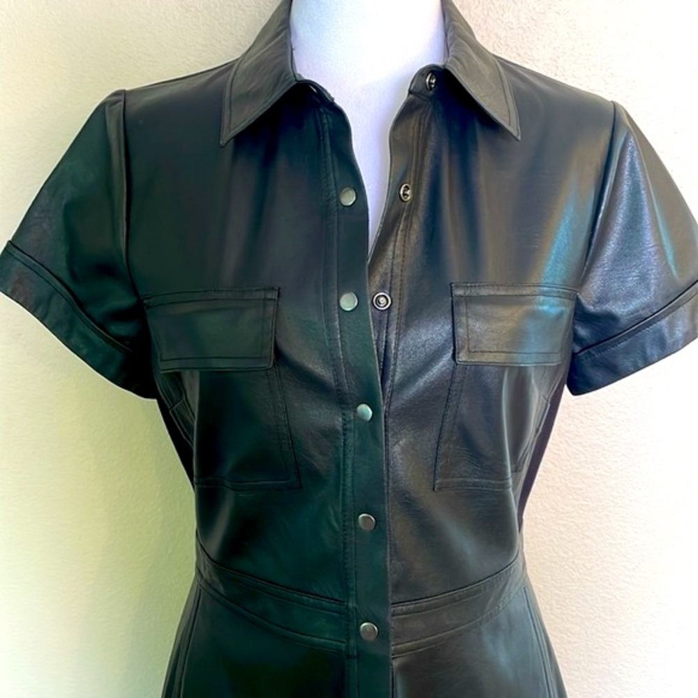 BCBGMaxazria NWT black faux leather dress